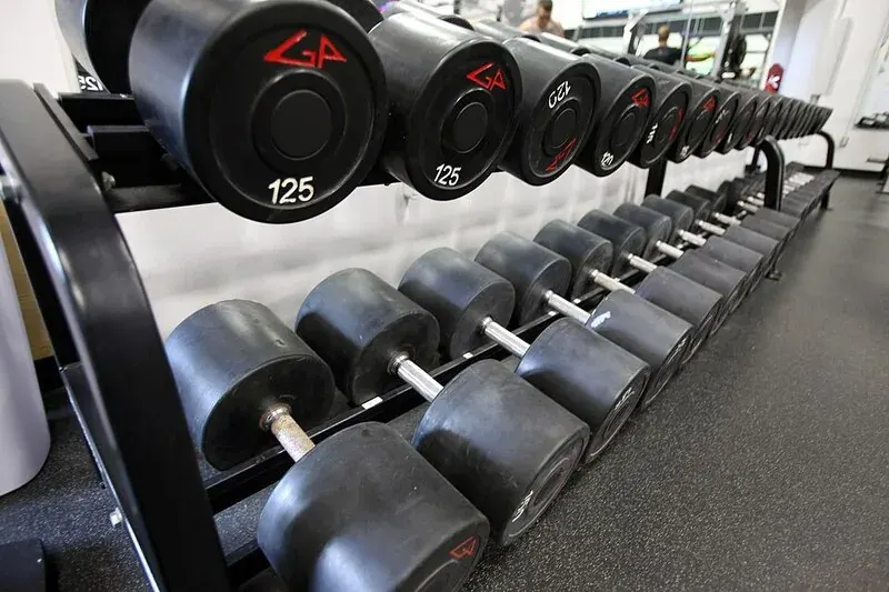 Rak dumbel untuk sesi personal training My Fitness Jambi